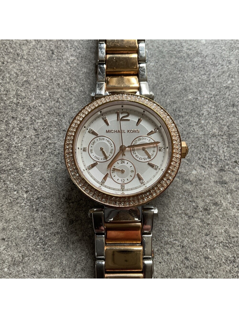 Michael Kors Womens Parker Multi-Function Two Tone Case/Band Watch MK6301 A6